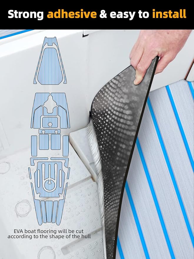 FOCEAN Boat Flooring EVA Foam Boat Decking Faux Teak Marine Flooring Boat Mat Boat Carpet Sheet for Motorboat RV Yacht Kayak Surfboard, 94.5"x 47.2"/35.4"/23.6"/15.7"-StrideForce Fitness