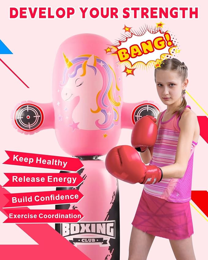 Punching Bag for Kids,New Upgraded 360°Rotating Kids Punching Bag,Inflatable Boxing Bag Toy for Boys Girls, Christmas Birthday Gift for Kids Age 3-12-StrideForce Fitness