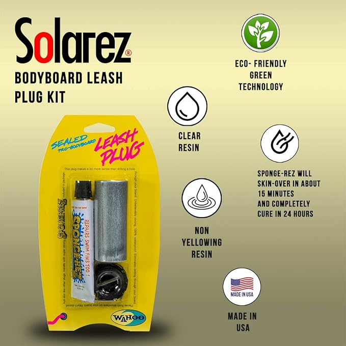 Solarez Wahoo Sponge-REZ Bodyboard Leash Plug KIT ~ Includes Sponge-Rez, for Soft Boards, Sail Boards, ABS-PVC Deck Plugs. Don't Drill a Hole in Your Board! ~ Not for use on EPS! - Made in USA-StrideForce Fitness