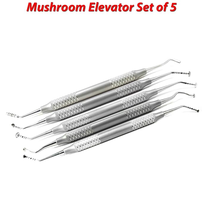 MEDSPO Professional Dental Instruments Osteotome Periotome Luxating Elevator Implant | Orthodontic PDL Teeth | Surgical Root Extraction Spreading (Mushroom Elevators set of 5)