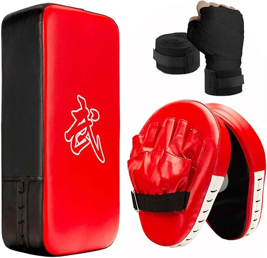 3-in-1 Boxing Pads and Kick Punching Mitts Set, Leather Hand Target Focus Pads, MMA Muay Thai Pads for Kicking Taekwondo Karate Kickboxing, Kids Adults Boxing Training Sparring Gear Equipment-StrideForce Fitness