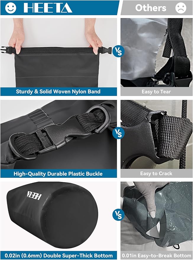 HEETA Waterproof Dry Bag for Women Men(Upgraded Version) 5L/10L/20L/30L/40L Roll Top Lightweight Dry Storage Bag Backpack with Emergency Whistle for Travel, Swimming, Boating, Kayaking, Camping, Beach-StrideForce Fitness