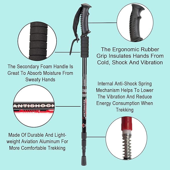 Aihoye Hiking Trekking Poles, 2 Pack Collapsible, Lightweight, Anti Shock, Walking Sticks, Adjustable Hiking Pole for Men and Women-StrideForce Fitness