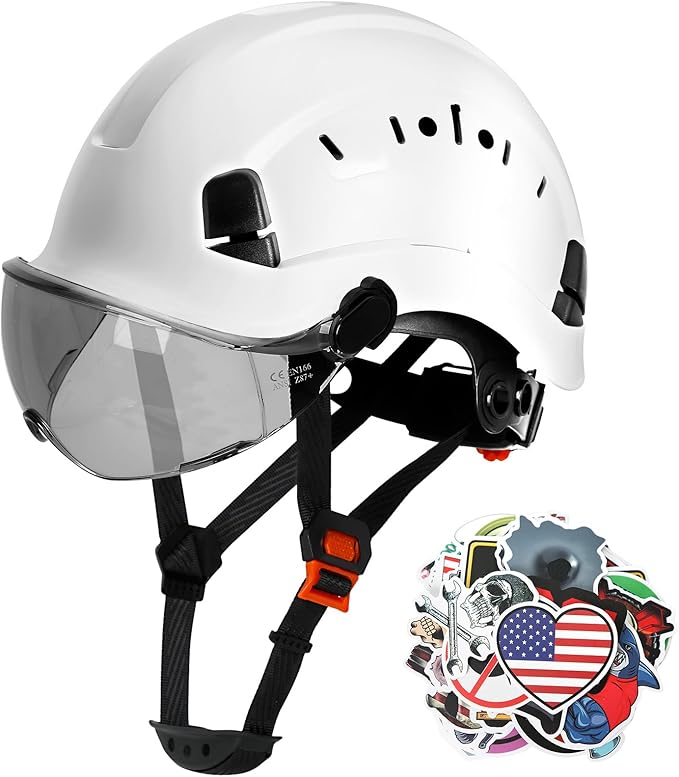 AOLAMEGS Construction Safety Hard Hat - ANSI Z89.1 Approved Safety Helmet with Visor & 50pcs Hard Hat Stickers Sliding Vented Hardhat for Men Women Adults Industrial Workwear Outdoor (Smoke Visor)-StrideForce Fitness