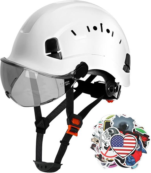 AOLAMEGS Construction Safety Hard Hat - ANSI Z89.1 Approved Safety Helmet with Visor & 50pcs Hard Hat Stickers Sliding Vented Hardhat for Men Women Adults Industrial Workwear Outdoor (Smoke Visor)-StrideForce Fitness