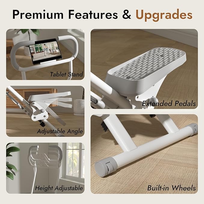 Stair Stepper with Adjustable Resistance - Stair Climber for Home Gym, Folding Cardio Machine with Extended Step Range, Adjustable Handlebar & Pedals, Tablet Holder by MACYO-StrideForce Fitness