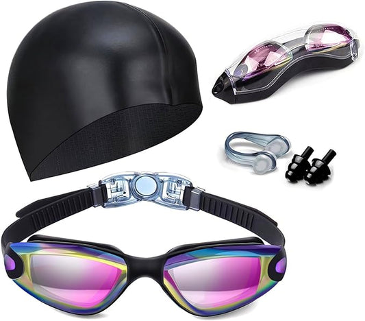 Swim Goggles Swimming Goggles No Leaking with Nose Clip, Earplugs, Swim Cap and Case for Men Women-StrideForce Fitness
