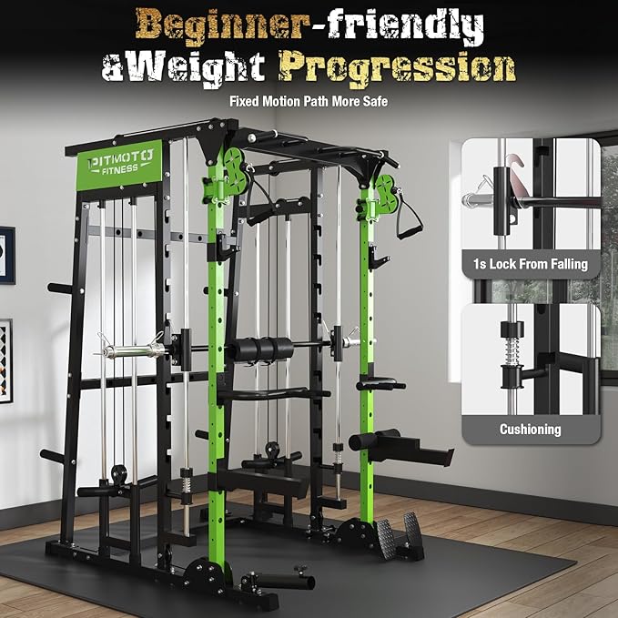 Smith Machine,2200 LBS Squat Rack for Home Gym with Dual Pulley System,Multifunctional Power Rack Cage for Strength Training with More Attachments-StrideForce Fitness
