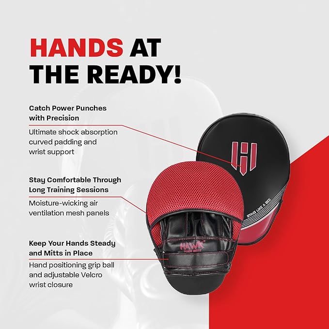 Hawk Sports Punching Mitts for Men, Women, & Kids, Leather Focus Mitts for Martial Arts & Boxing Training, Curved Punch Mitts for Karate, Kickboxing, Krav MAGA, Muay Thai & Taekwondo-StrideForce Fitness