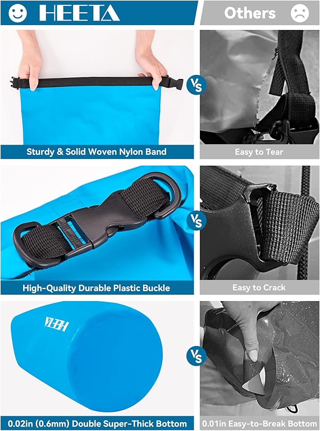 HEETA Waterproof Dry Bag for Women Men(Upgraded Version) 5L/10L/20L/30L/40L Roll Top Lightweight Dry Storage Bag Backpack with Emergency Whistle for Travel, Swimming, Boating, Kayaking, Camping, Beach-StrideForce Fitness