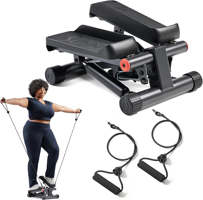 Sunny Health & Fitness Mini Stepper for Exercise at Home, Stair Step Workout Machine with Resistance Band and Over 300lb Weight Capacity, Optional Twist Motion and Free SunnyFit App Connection-StrideForce Fitness