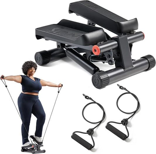 Sunny Health & Fitness Mini Stepper for Exercise at Home, Stair Step Workout Machine with Resistance Band and Over 300lb Weight Capacity, Optional Twist Motion and Free SunnyFit App Connection-StrideForce Fitness