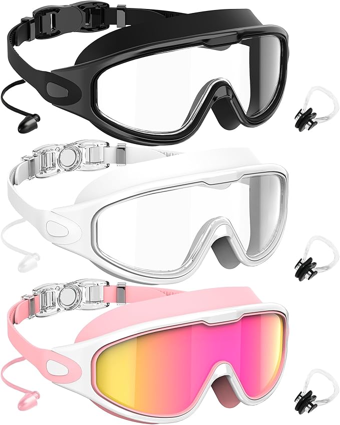 NSSIW Goggles Swimming Adult Swim-Goggles: Wide View with UV400 Protection Anti Fog No Leak for Men and Women 3 Pack-StrideForce Fitness