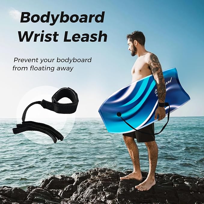KOTEK 33/37/41 Inch Body Board with Wrist Leash, EPS Core, Dual Channel, HDPE Slick Bottom, Bodyboard for All Skill Levels & Wave Conditions-StrideForce Fitness