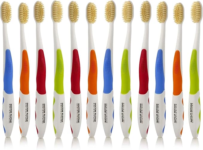 MOUTHWATCHERS Soft Flossing Toothbrushes for Adults, Bulk Pack of 12, Ultra Clean Manual Toothbrush Set for Sensitive Teeth & Gums, by Dr. Plotka, Assorted Colors