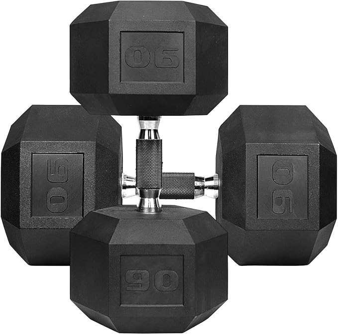 WF Athletic Supply Rubber Encased Hex Dumbbells with Rubber Grip Contoured Handle for Muscle Toning, Strength Building & Full Body Workout-StrideForce Fitness