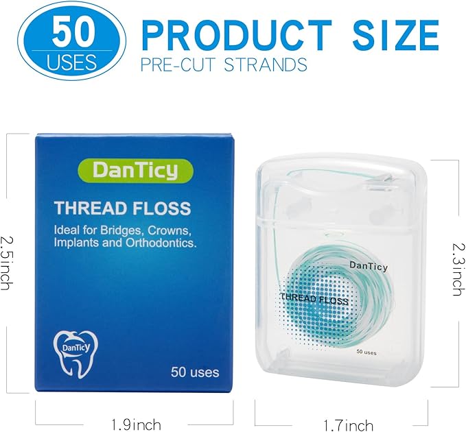 840D Fluffy Floss Threaders,Deep Clean Dental Floss for Braces, Bridges, and Implants,Super Floss, 50 Count, Pack of 1