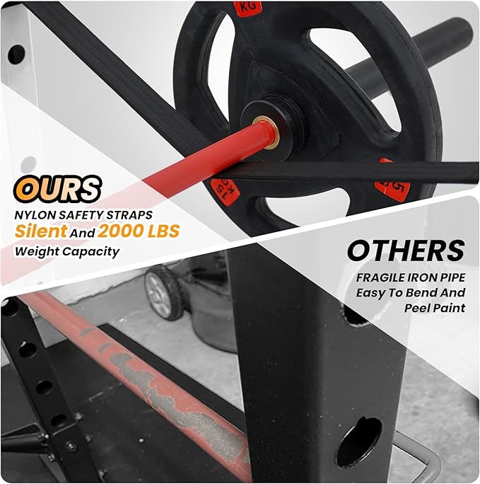 GaveeLife Power Cage, 2000 LBS Power Rack with Cable Cross-Over System, Multi-Functional Strength Training Squat Rack with LAT Pull Down System, Home Gym Equipment with Training Attachment, Red-StrideForce Fitness