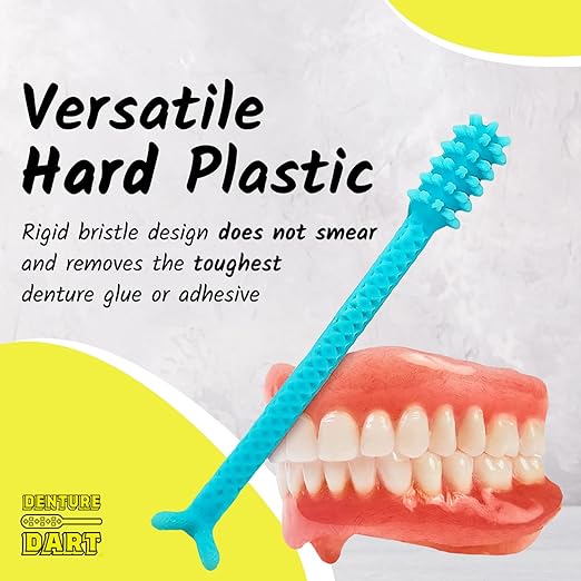 V4 Hard Plastic Denture Brush - Denture Gel Adhesive Remover - Remove Denture Gel Adhesive from Mouth & Gums, Oral Hygiene Products, Scraper w/Textured Grip and Rigid Bristles