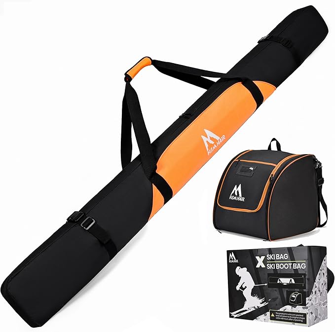 Ski Bag and Ski Boot Bag Combo-Padding Skis Bag for Air Travel,Water Proof Ski Boot Bag Fits for Skis Up to 200 CM and Boots Up To Size US13,Adults Ski Travel Bag-StrideForce Fitness