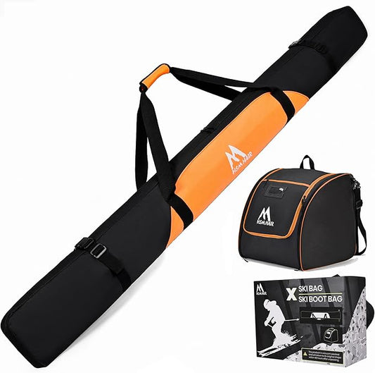 Ski Bag and Ski Boot Bag Combo-Padding Skis Bag for Air Travel,Water Proof Ski Boot Bag Fits for Skis Up to 200 CM and Boots Up To Size US13,Adults Ski Travel Bag-StrideForce Fitness