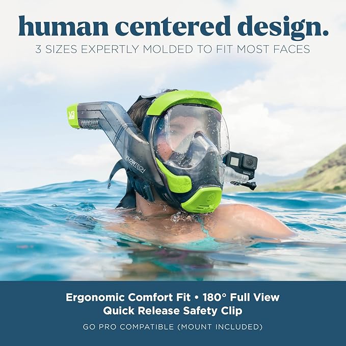 Seaview 180 V3 Full Face Snorkel Mask Adult- The V3 is The Perfect Snorkeling Gear for Adults- Snorkel Mask with 180 Panoramic Viewing and Up to 600% Easier Breathing- Patented Flowtech Air Intake-StrideForce Fitness