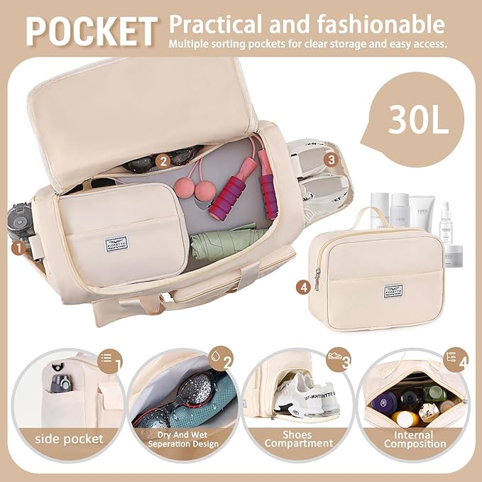 FIORETTO Women's Gym Duffle Bag with Shoes Compartment, 37L Capacity, Ideal for Travel, Gym, Sports, Duffel, Weekender-StrideForce Fitness