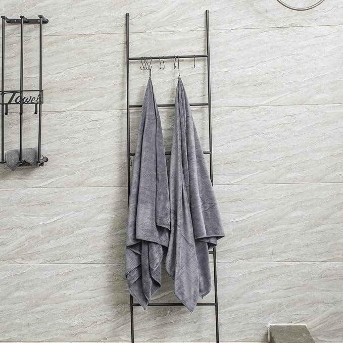 JML Microfiber Bath Towel Set, 6 Pack 30" x 60", Large, Soft Absorbent Microfiber Hair Towels for Adult, Men, Body, Grey-StrideForce Fitness