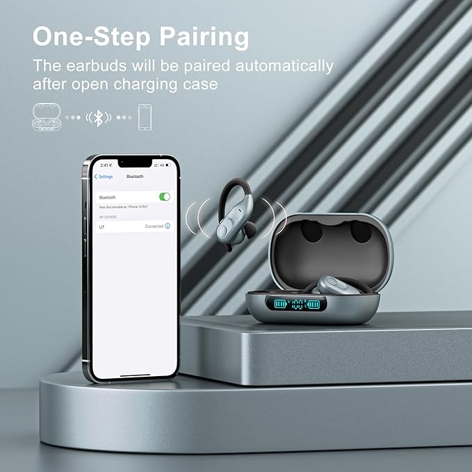 Wireless Earbuds Bluetooth Headphones 130Hrs Playtime with 2500mAh Wireless Charging Case LED Diaplay Hi-Fi Waterproof Over Ear Earphones for Sports Running Workout Gaming-StrideForce Fitness