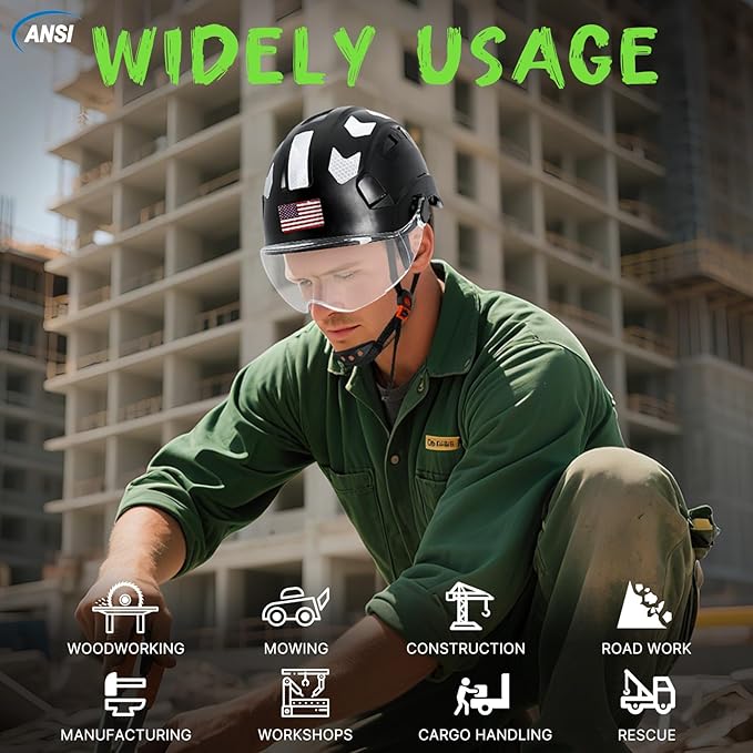 AOLAMEGS Construction Safety Hard Hat - ANSI Z89.1 Type Ι OSHA Approved Safety Helmets with Chin Straps Lightweight Reflective Vented ABS Hard Hats For Men Women Industrial Workwear 6-point Suspension-StrideForce Fitness
