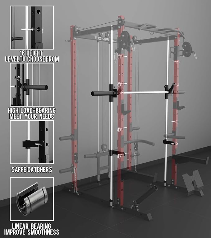 Eonfit E3 Smith Machine with 360°Rotating Arm for Home Gym Equipment, Multi-Function Power Cage Squat Rack with Cable Crossover LAT Pulldown Pulley System All in One-StrideForce Fitness