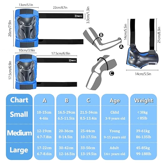 Skating Protective Gear Kids Knee and Elbow Pads Wrist Guards for Roller Skating Skateboarding, Skate Pads Kids Knee Pads Blue-StrideForce Fitness