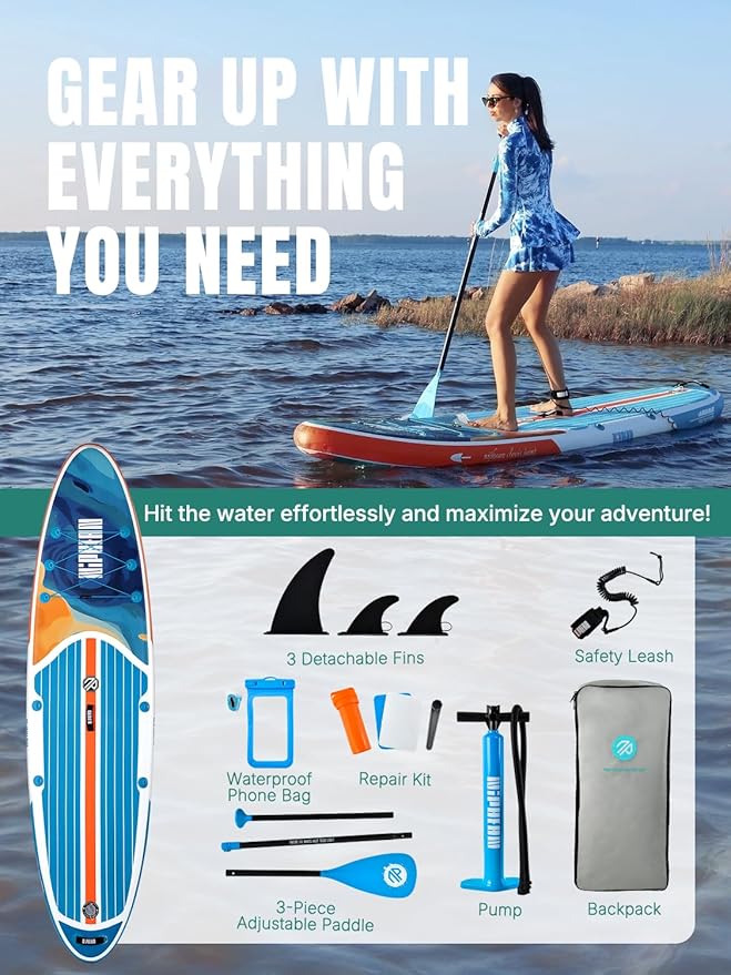 Niphean Inflatable Stand Up Paddle Board with SUP Accessories, Anti-Slip EVA Deck, 10’6’’ Inflatable Paddle Boards for Adults & Youth of All Skill Levels-StrideForce Fitness