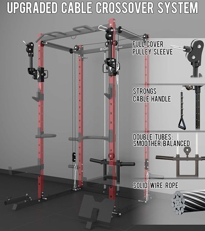 Eonfit E2 Power Cage，1500LB Squat Rack with Cable Crossover System.Multi-Function Power Rack for Home Gum.All-in-One Squat Rack with More Training Attachments-StrideForce Fitness