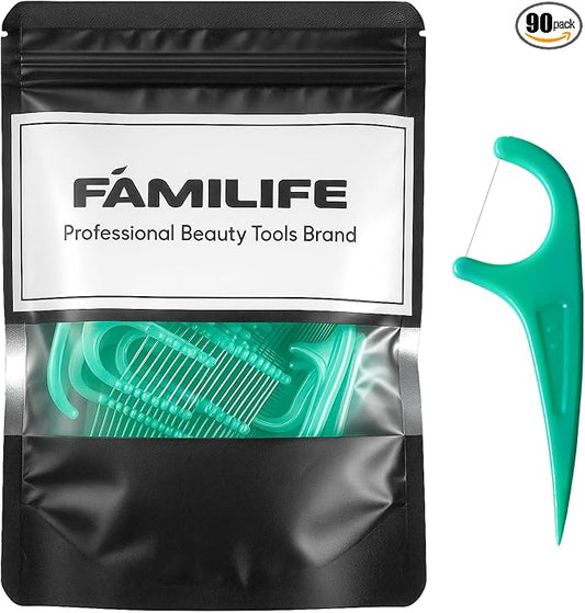 FAMILIFE Mint Floss Picks 90 Count Resealable Bag, Smooth Glide Dental Floss Picks for Adults & Kids, Durable Thread Flossers & Tooth Picks Flossers for Daily Floss and Fresh Breath Care