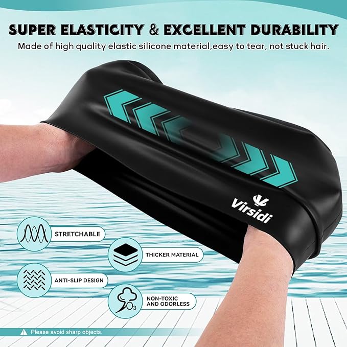 2 Pack Swim Cap for Women Men Adult, Silicone Swimming Caps for Short Long Hair, Waterproof Swim Hats Bathing Caps to Keep Hair Dry with Nose Clip and Earplugs-StrideForce Fitness