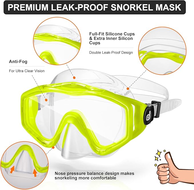 Odoland Kids Snorkeling Packages Snorkel Set, Dry Top Snorkel Mask with Adjustable Swim Fins for Boys and Girls Age 7-14-StrideForce Fitness