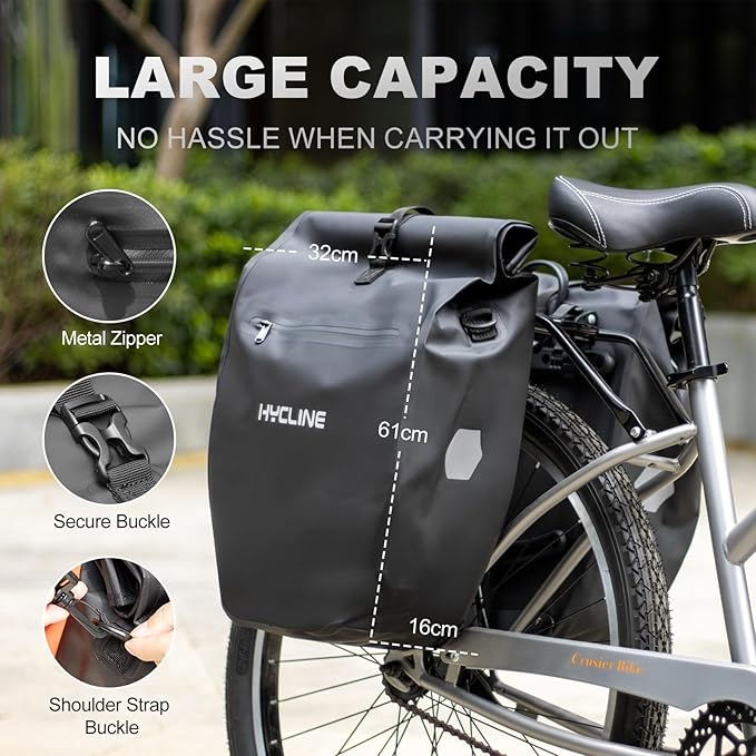 Hycline Waterproof Bike Panniers Bag: Bicycle Rear Rack Bags 28L Large Capacity with Dual Carrying Handle and Shoulder Strap for Commuting Cycling Traveling Touring Shopping - 1PC-StrideForce Fitness