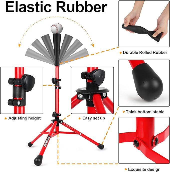 Baseball Tee Batting Tee Softball Tee Portable Travel Hitting Tee,Easy Adjustable Height,Stable Tripod Stand-StrideForce Fitness