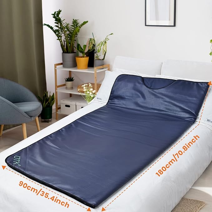 UTK Infrared Sauna Blanket, Sauna Blanket for Detox, Sauna FIR Therapy, Natural Jade & Tourmaline Stone, 660mm Photon, Pain Relief, Sweat Fast, Home SPA, Full-Size Body Blanket, 50 Plastic Wrap-StrideForce Fitness