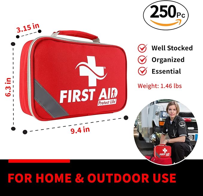 Protect Life Survival First Aid Kit for Home/Business, Camping Survival Kits | Mini Travel First Aid Kit | Camping Equipment | Small Kits for Car | Outdoor Emergency Survivals Pack - 250pcs-StrideForce Fitness