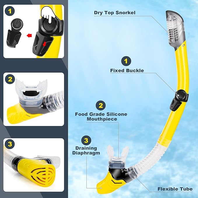 ZEEPORTE Mask Fin Snorkel Set, Travel Size Snorkeling Gear for Adults with Panoramic View Anti-Fog Mask, Trek Fins, Dry Top Snorkel and Gear Bag for Swimming Training, Snorkeling Kit Diving Packages-StrideForce Fitness