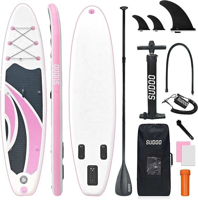 Inflatable Stand Up Paddle Board 10‘x30‘‘- Ultra-Light SUP with Backpack, Pump, Paddle, Coil Leash, 3 Fins, Repair Kit, Stable Design, Non-Slip EVA Deck for Adults & Youth-StrideForce Fitness