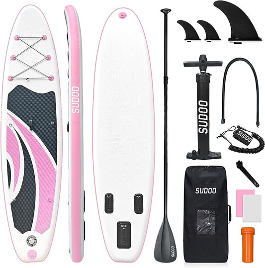 Inflatable Stand Up Paddle Board 10‘x30‘‘- Ultra-Light SUP with Backpack, Pump, Paddle, Coil Leash, 3 Fins, Repair Kit, Stable Design, Non-Slip EVA Deck for Adults & Youth-StrideForce Fitness