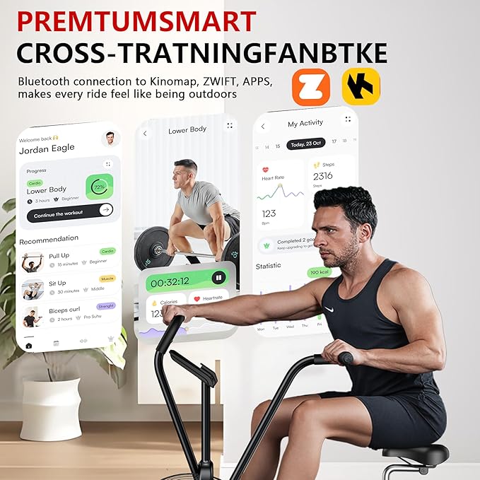 Air Bike, Wenoker Exercise Bike Air Resistance Stationary Bike for Home, Indoor Bike with Dual Action Handlebars, APP Connection Customizable Monitor-StrideForce Fitness
