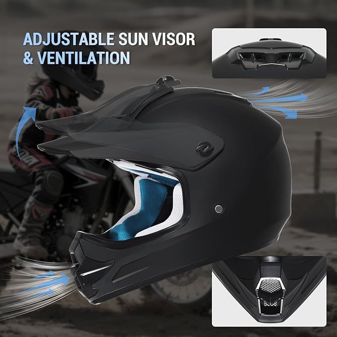 Youth Dirt Bike Helmet DOT Certified - Full Face Motorcycle Helmet for Off-Road, ATV, Street Riding, Includes Adjustable Goggles & Protective Gloves-StrideForce Fitness