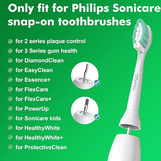 Replacement Brush Heads for Philips Sonicare Click-on Electric Toothbrush Heads Compatible with Plaque Control C1 C2 4100 5100 6100 2 Series HX9024, 8 Pack White