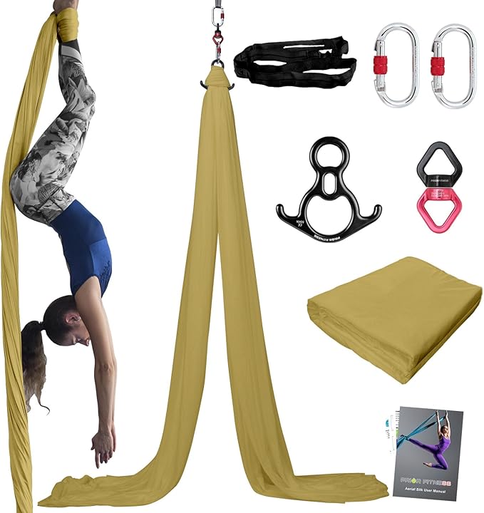 PRIOR FITNESS Aerial Silks Kit Colorful 9/15/20 Yards 40D Nylon Fabric Hammock Set With Hardware & Guide for All Levels Of Aerial Yoga Practice and Acrobatic Flying For Adults Aerial silk-StrideForce Fitness