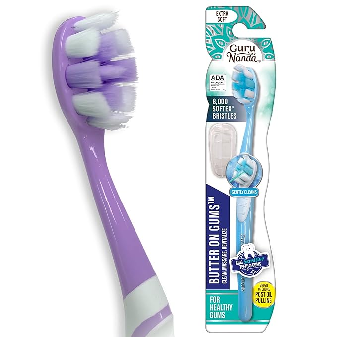 GuruNanda Butter On Gums Toothbrush, ADA Accepted, With 8000+ Ultra Soft Softex Bristles for Sensitive & Receding Gums, Perfect for Whiter Teeth, 1 Ct