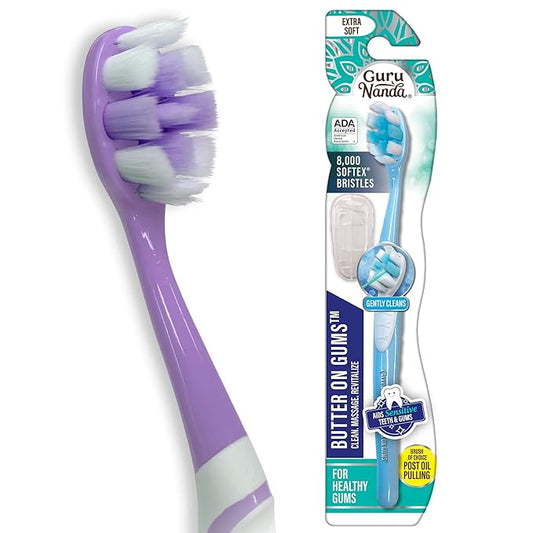 GuruNanda Butter On Gums Toothbrush, ADA Accepted, With 8000+ Ultra Soft Softex Bristles for Sensitive & Receding Gums, Perfect for Whiter Teeth, 1 Ct